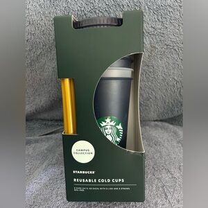 NWT Starbucks Campus Collection FIU Set of 5 Reusable Plastic cups,lids, straws